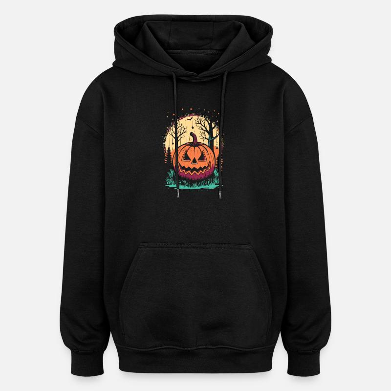 Citrouille d'Halloween en forêt - Sweat à capuche oversize unisexe - noir