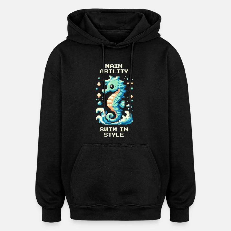 Capacité principale : Nager avec style | Hippocampe - Sweat à capuche oversize unisexe - noir