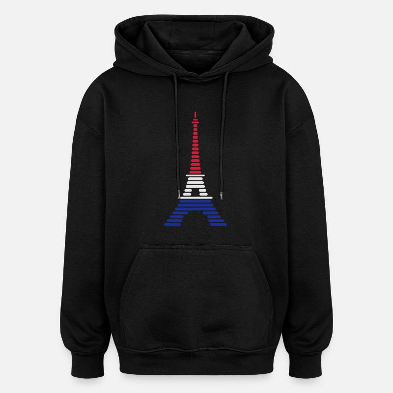 Tour Eiffel - Bleu blanc rouge - Sweat à capuche oversize unisexe - noir