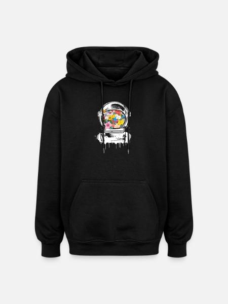 Astronaut Space Helmet with flowers - Oversized Unisex Hoodie - black