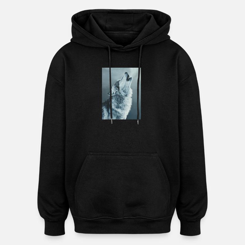 Grey Wolf - Oversized Unisex Hoodie - black