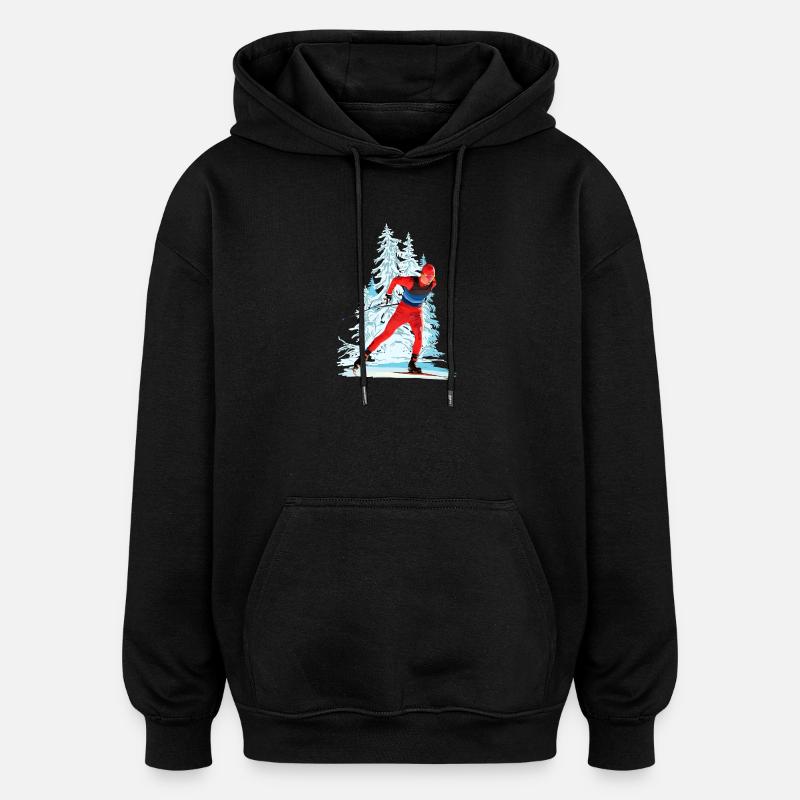 Skilanglauf - Oversized Unisex Hoodie - Schwarz