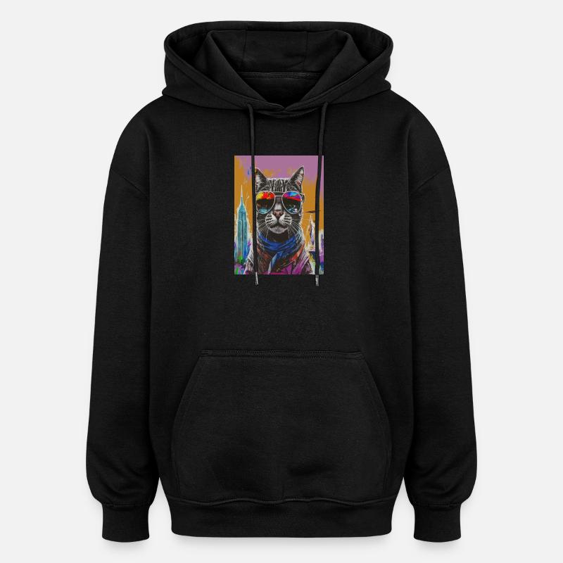 Chat urbain avec des nuances arc-en-ciel - Sweat à capuche oversize unisexe - noir