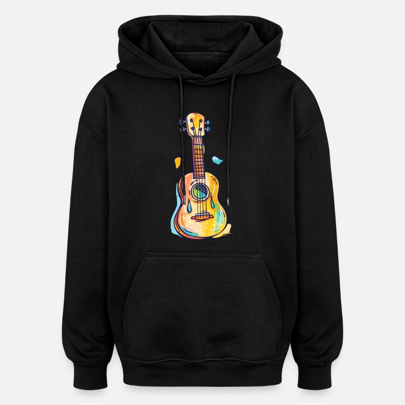 Ukulélé Look Bande Dessinée - Sweat à capuche oversize unisexe - noir