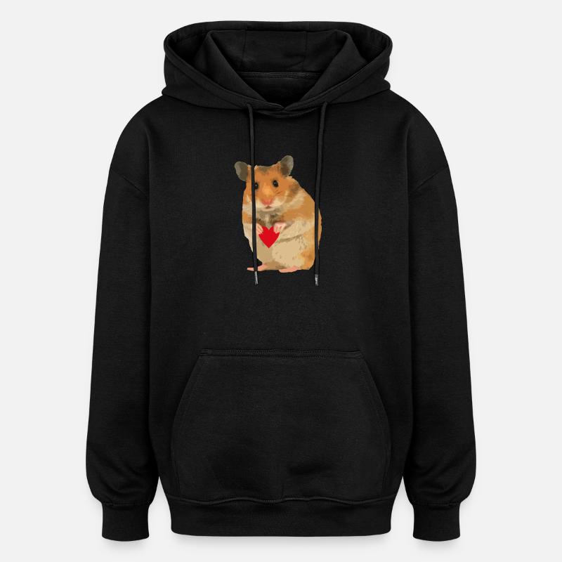 Hamster Menno mit Herz - Oversized Unisex Hoodie - Schwarz