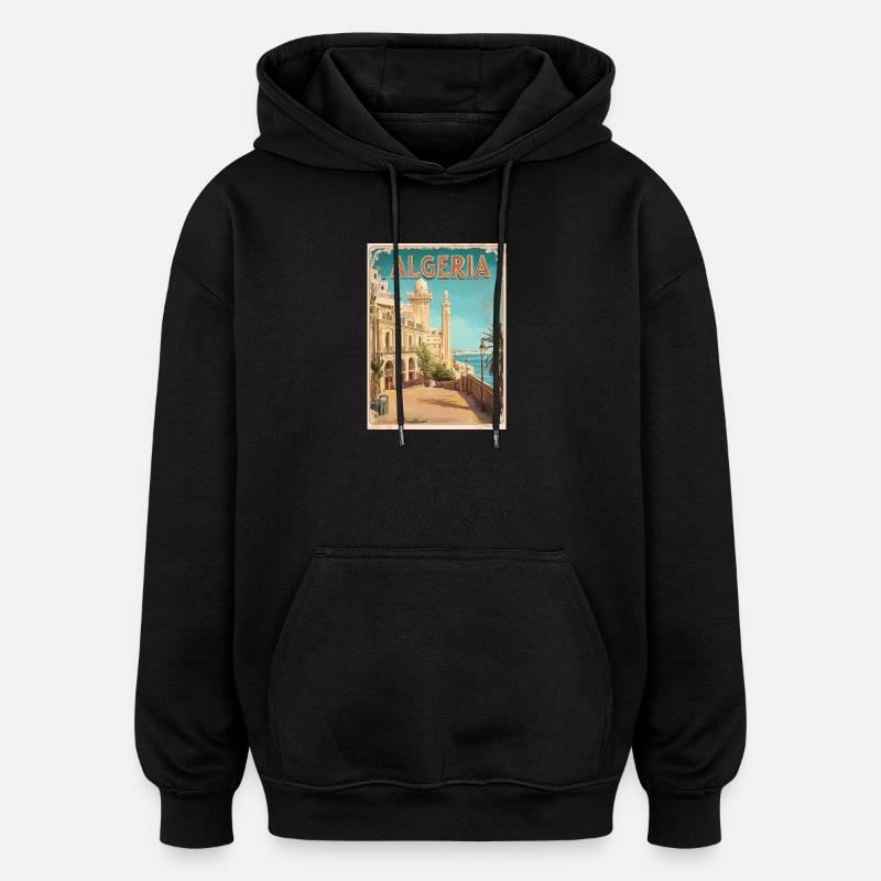 Algerie Vue Historique Côtière - Sweat à capuche oversize unisexe - noir