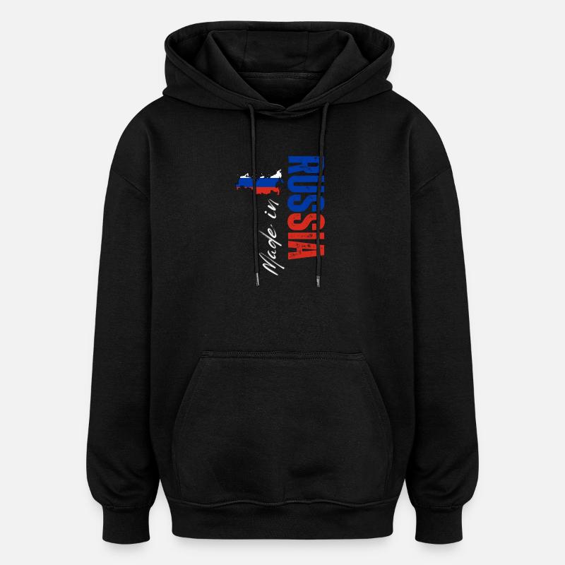 Fabriqué en Russie, design vertical - Sweat à capuche oversize unisexe - noir