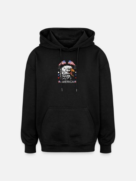 Aigle américain avec motif de drapeau - Sweat à capuche oversize unisexe - noir