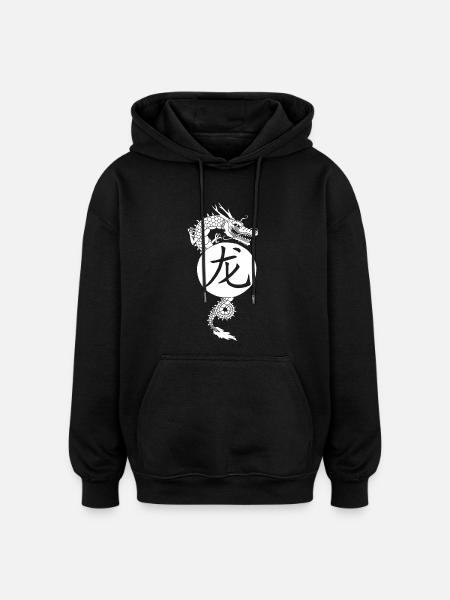 Dragon blanc de Chine - Sweat à capuche oversize unisexe - noir