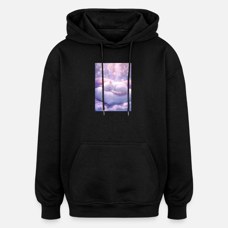Dreamy Sleeping Cat with Sparkling Background - Oversized Unisex Hoodie - black