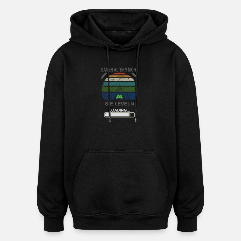 Gamer Leveling Chargement Rétro Sunburst - Sweat à capuche oversize unisexe - noir