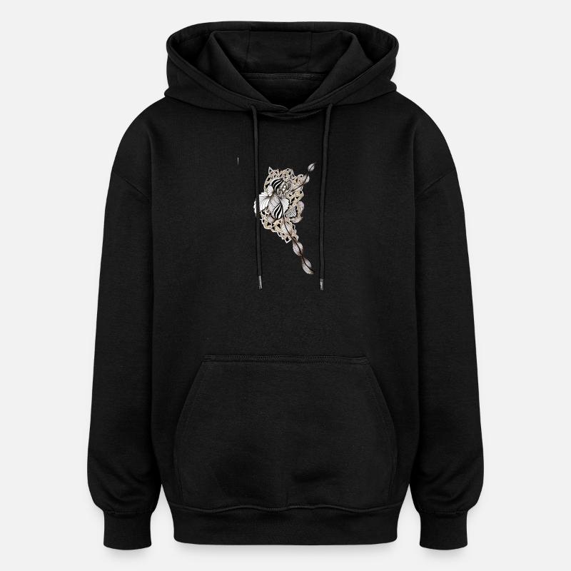 Fleur Mandala Plume Art - Sweat à capuche oversize unisexe - noir