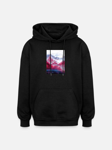 Psy-Art - Tempel über Berglandschaft - Oversized Unisex Hoodie - Schwarz