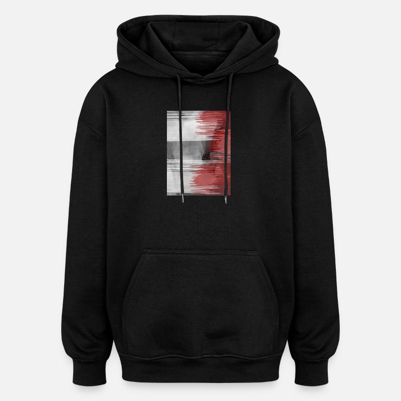 Red Brush Stripe on Gray Background - Oversized Unisex Hoodie - black