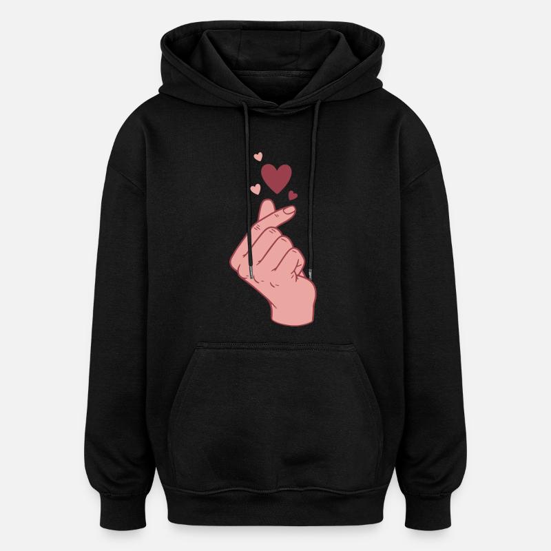 Kpop Cœur de doigt Coréen Pop Amour mignon Coréen - Sweat à capuche oversize unisexe - noir