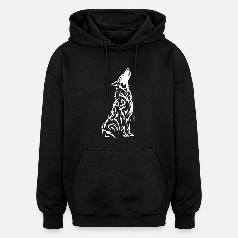 Wolfs Silhouette Tribal Muster - Oversized Unisex Hoodie - Schwarz