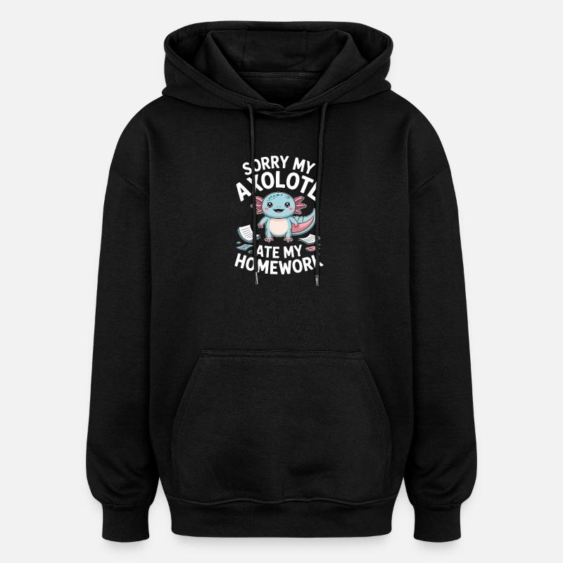 Cute Axolotl Homework Mishap - Oversized Unisex Hoodie - black
