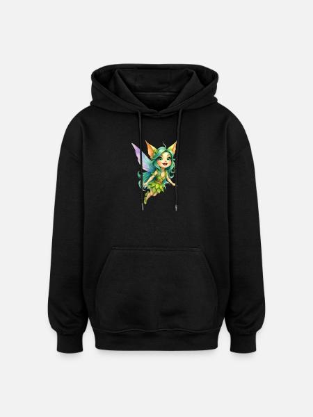 Green Fairy of Leaves and Wings - Oversized Unisex Hoodie - black