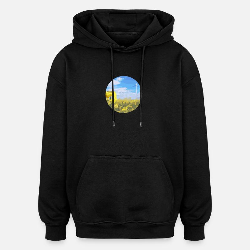Rapsfeld mit Windrad - Oversized Unisex Hoodie - Schwarz