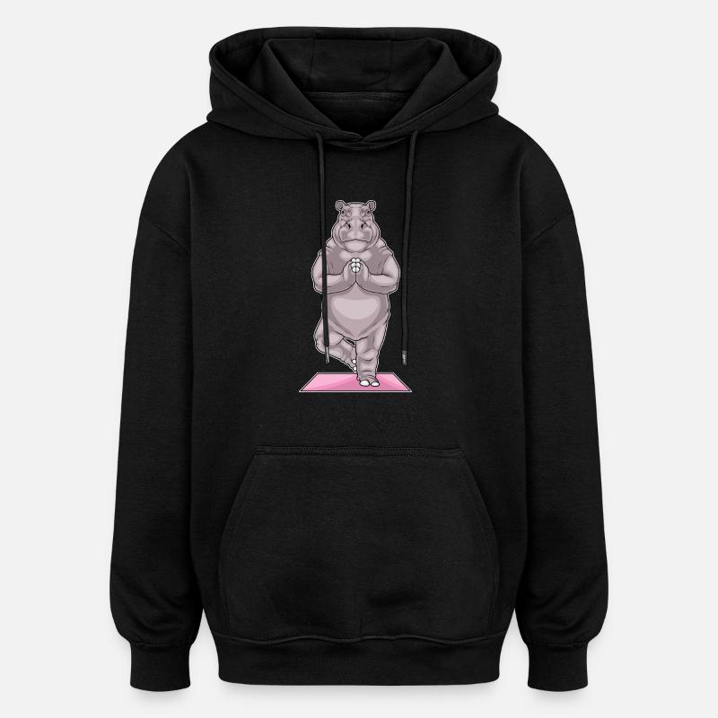 Tapis de yoga hippopotame - Sweat à capuche oversize unisexe - noir
