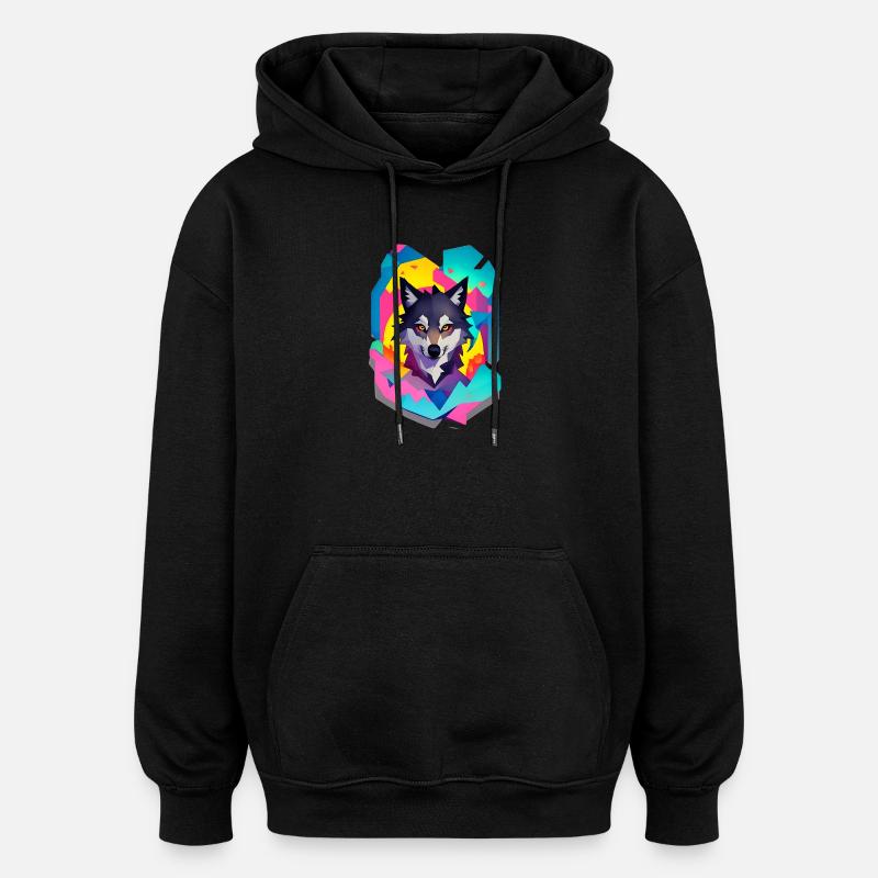 Wolf - Oversized Unisex Hoodie - Schwarz