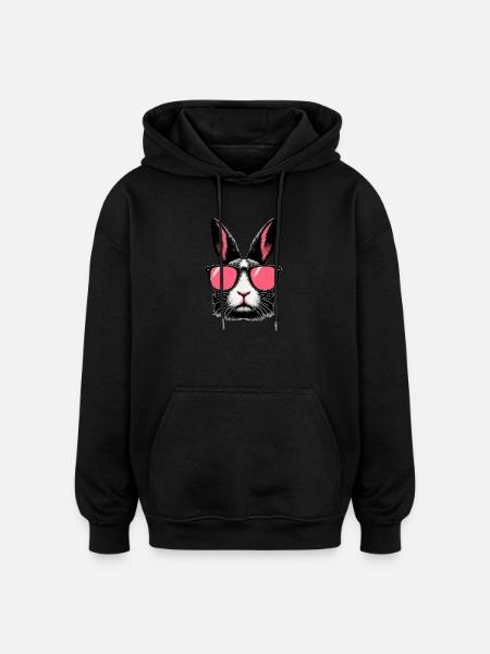 Rabbit with Sunglasses - Oversized Unisex Hoodie - black