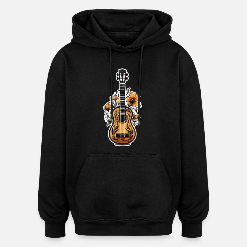 Graphiques Ukulele - Sweat à capuche oversize unisexe - noir