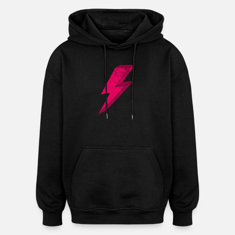 Leuchtender Pink-Blitz-Design 3D - Oversized Unisex Hoodie - Schwarz