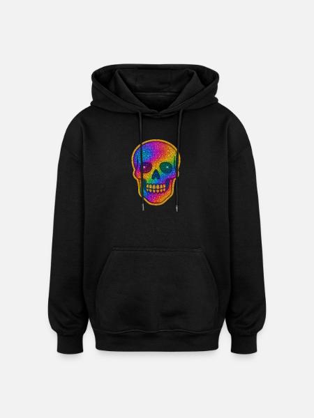 Rainbow Skull Glitter for Halloween - Oversized Unisex Hoodie - black
