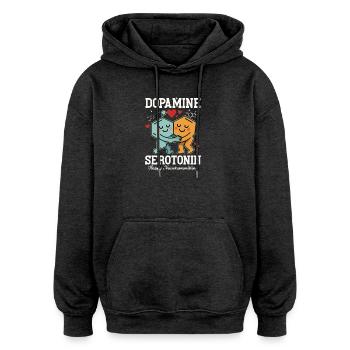 Dopamine Serotonin Hug Design - Oversized Unisex Hoodie - charcoal grey - Front - Noah (186cm)