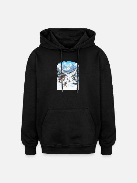 Bergski-Abenteuer Wintersport - Oversized Unisex Hoodie - Schwarz