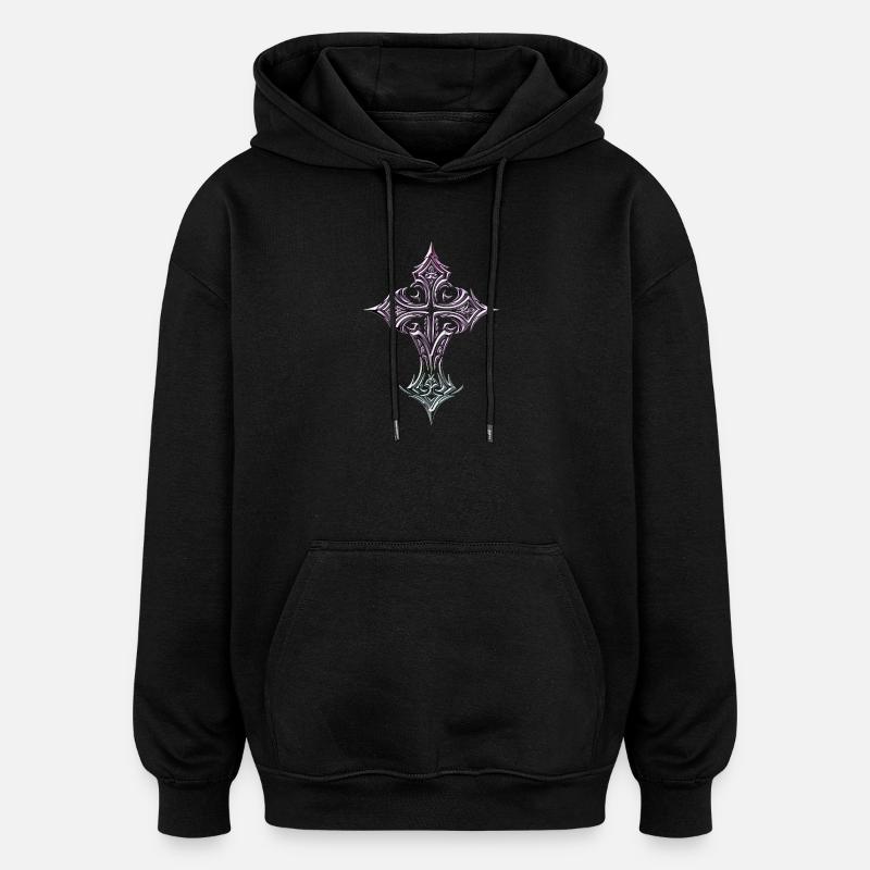 Croix ornée pastel - Sweat à capuche oversize unisexe - noir