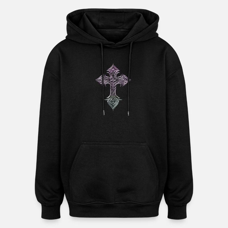 Glyphe de croix irisée - Sweat à capuche oversize unisexe - noir