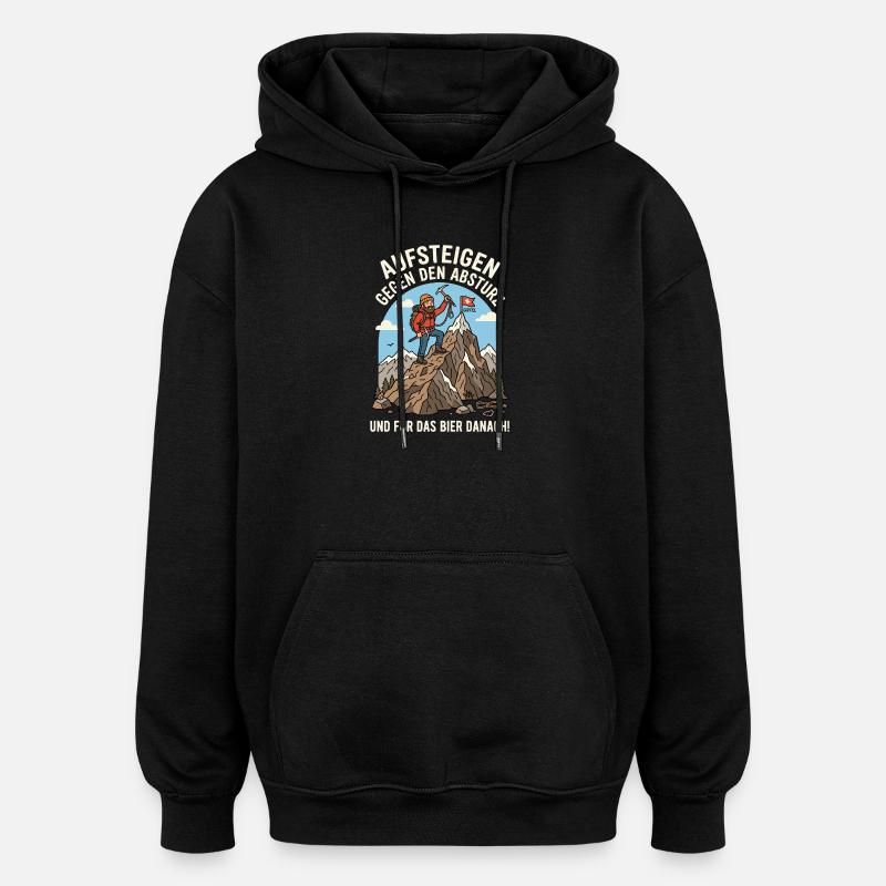 Bergsteiger gegen Abstieg Bier Danach - Oversized Unisex Hoodie - Schwarz