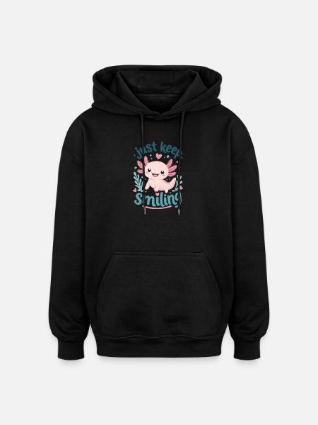 Pink Axolotl Smiling Undersea - Oversized Unisex Hoodie - black