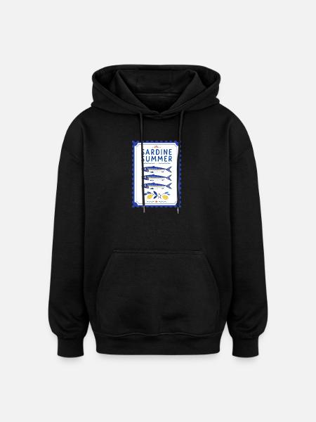 Sardine Summer Mediterranean Illustration - Oversized Unisex Hoodie - black