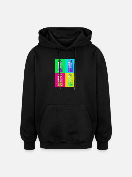Mehrfarbige Pop-Art-Telefonzelle - Oversized Unisex Hoodie - Schwarz