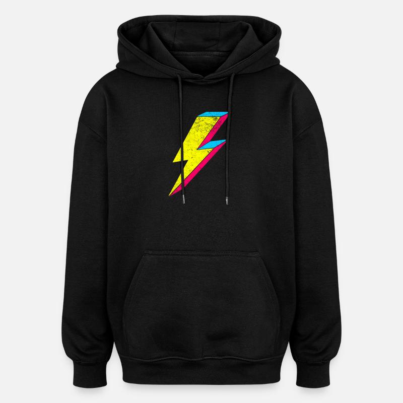 Design éclair néon années 70-80 - Sweat à capuche oversize unisexe - noir