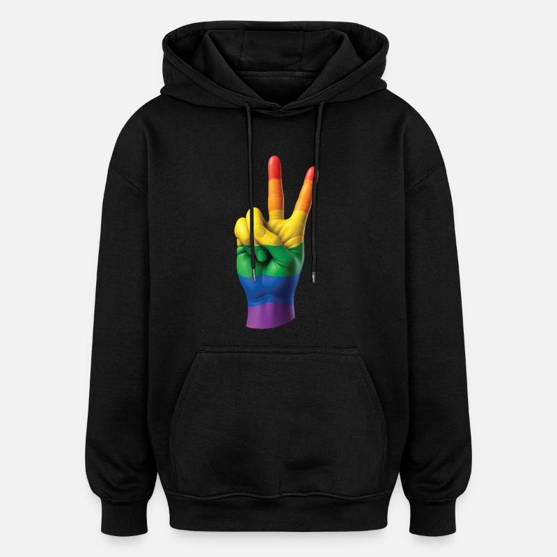 PRIDE PEACE HAND – Frieden & Liebe - Oversized Unisex Hoodie - Schwarz