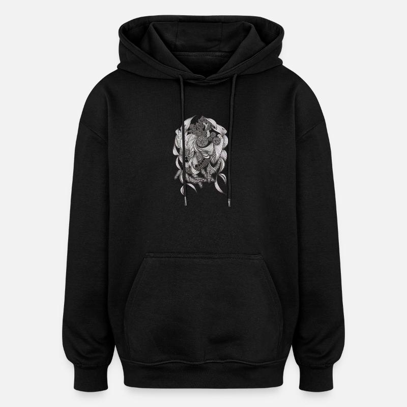 Schwarzweiß Flora Muster - Oversized Unisex Hoodie - Schwarz