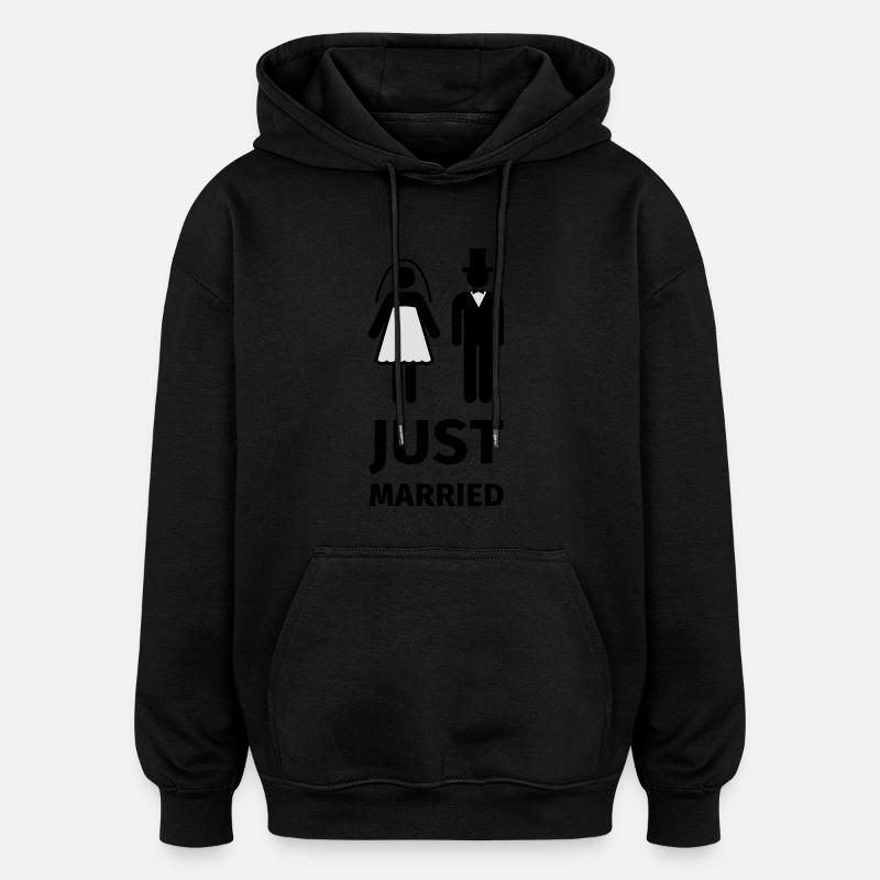 just married - Sweat à capuche oversize unisexe - noir