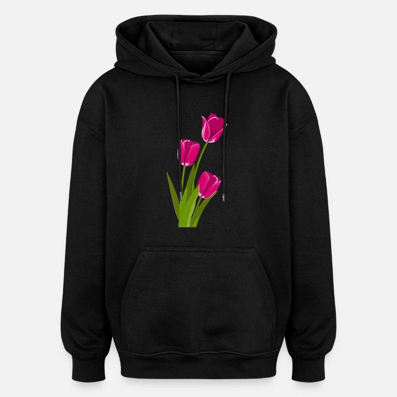 Idée de cadeau tulipe - Sweat à capuche oversize unisexe - noir