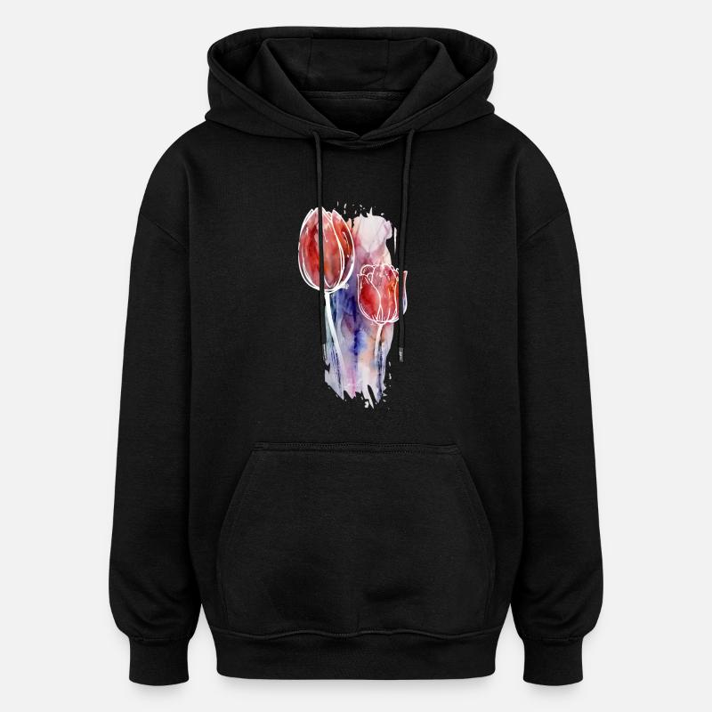 art de tulipes - Sweat à capuche oversize unisexe - noir