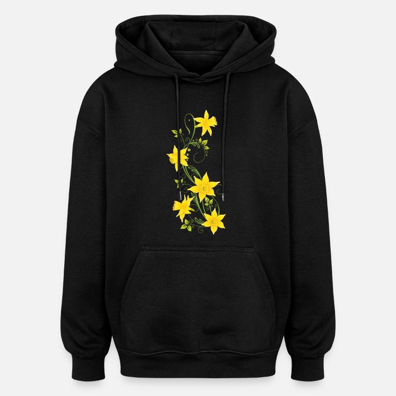 Pâques, jonquilles, jonquilles, printemps - Sweat à capuche oversize unisexe - noir