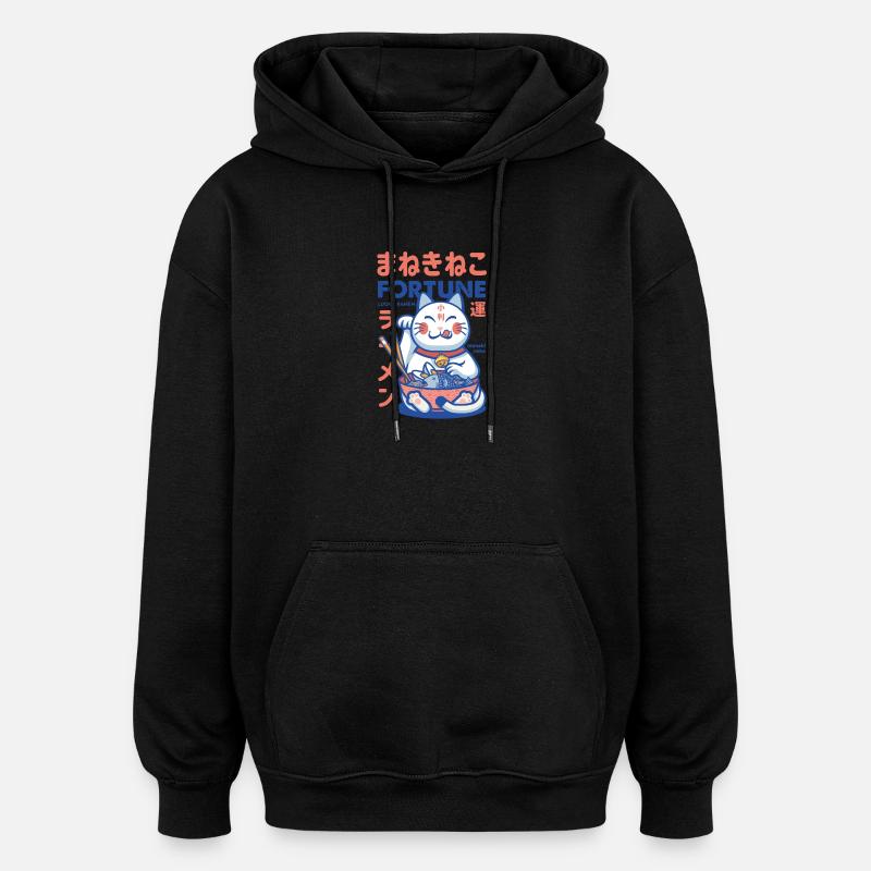 Maneki Neko Fortune Ramen - Sweat à capuche oversize unisexe - noir