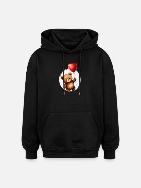 Bear with balloon - Oversized Unisex Hoodie - black