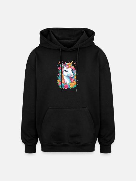 Cute Unicorn - Oversized Unisex Hoodie - black