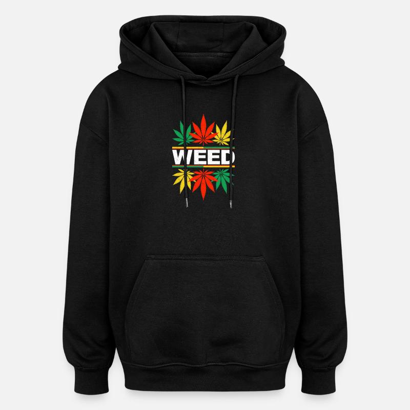 Lebendiges Design mit Cannabisblattmustern - Oversized Unisex Hoodie - Schwarz