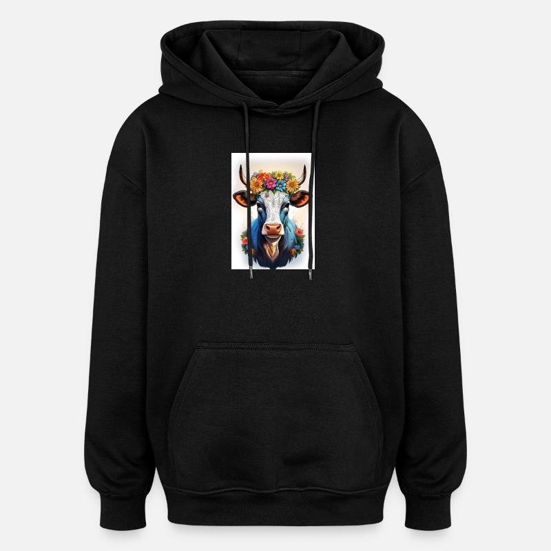 Vache avec couronne de fleurs - Sweat à capuche oversize unisexe - noir