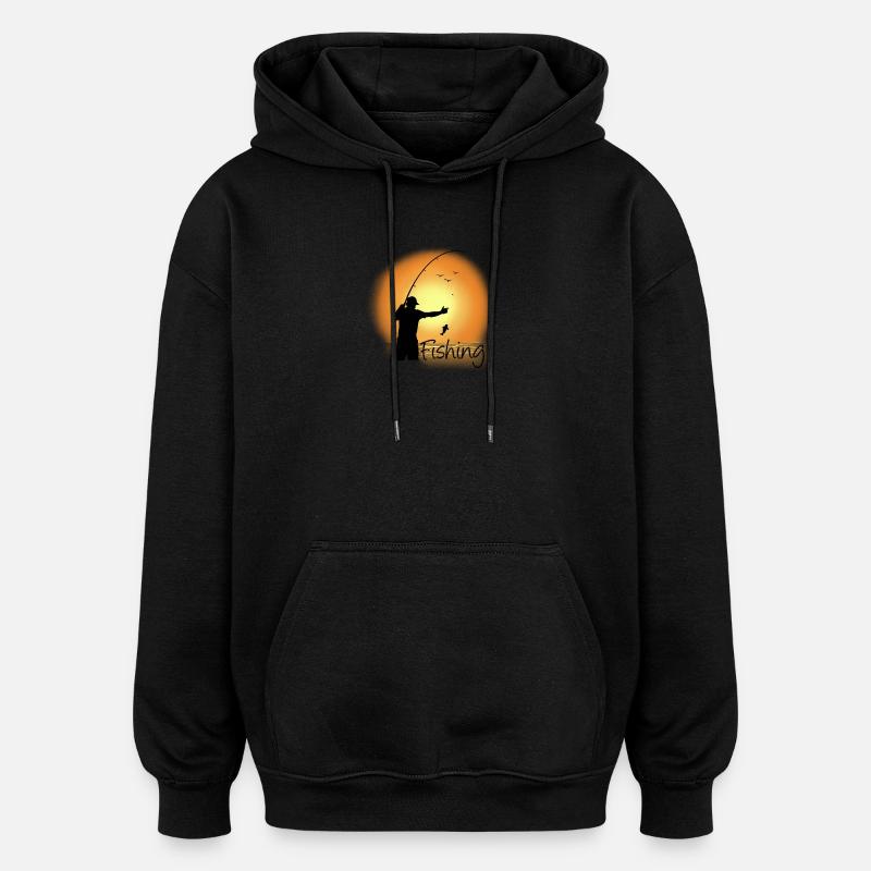 Abendfischen am See - Oversized Unisex Hoodie - Schwarz